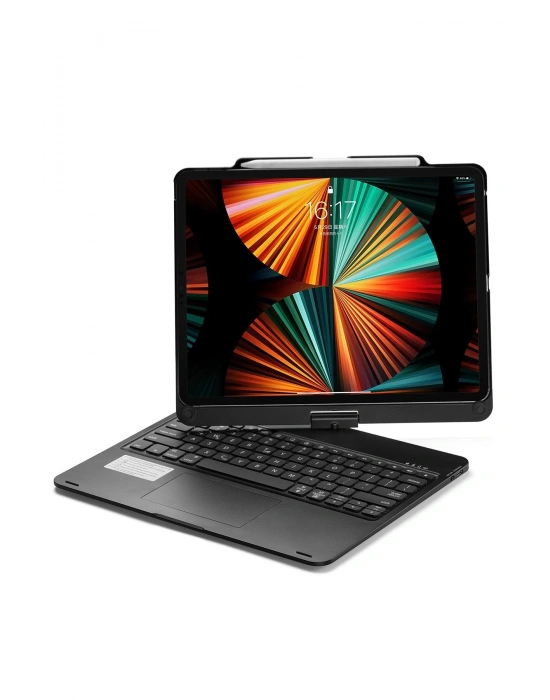 Newface iPad Pro 12.9 (2021) Kılıf Magic Dönen Klavyeli Tablet Kılıf - Siyah
