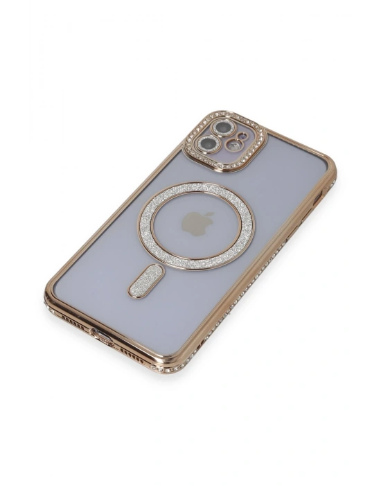 Newface iPhone 11 Kılıf Joke Simli Magneticsafe Kılıf - Gold