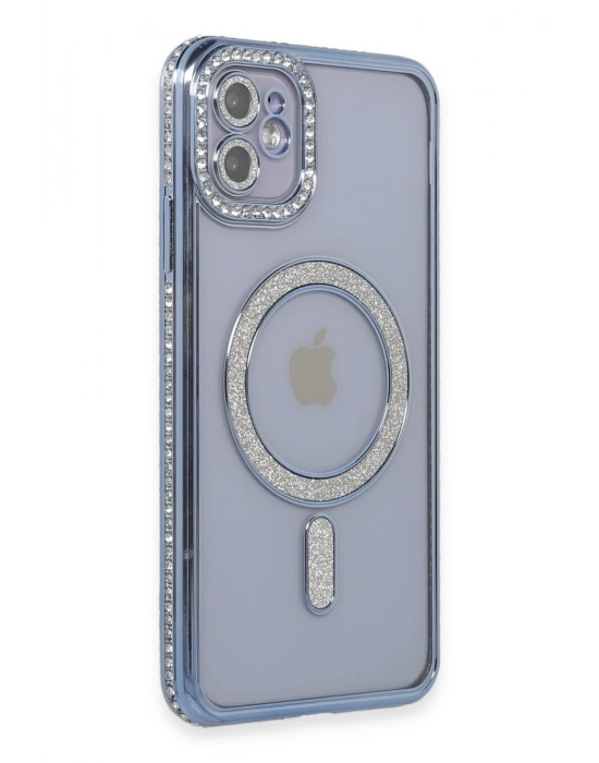 Newface iPhone 11 Kılıf Joke Simli Magneticsafe Kılıf - Mavi