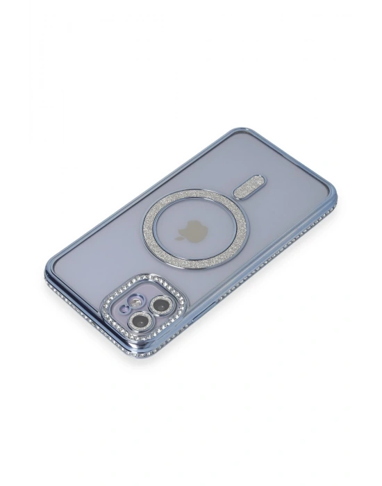 Newface iPhone 11 Kılıf Joke Simli Magneticsafe Kılıf - Mavi