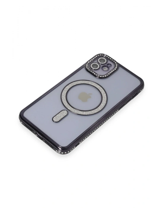Newface iPhone 11 Kılıf Joke Simli Magneticsafe Kılıf - Siyah