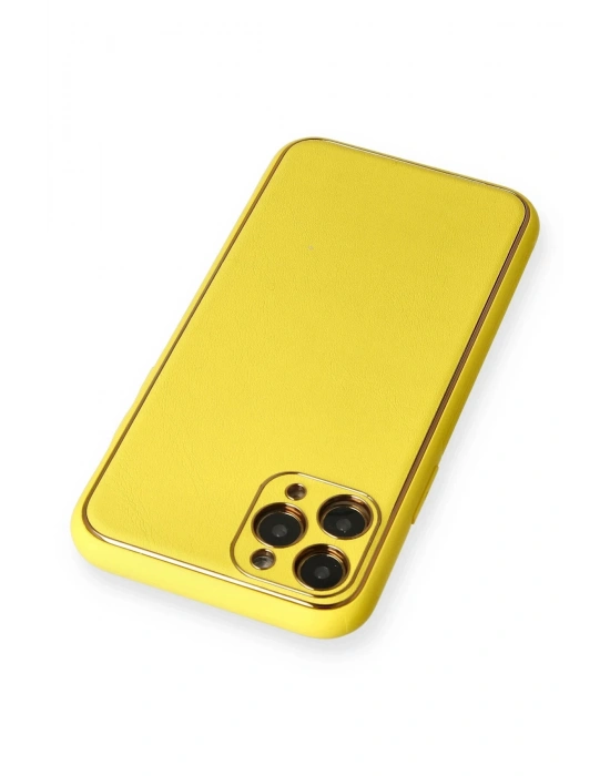 Newface iPhone 11 Pro Kılıf Coco Deri Silikon Kapak - Sarı