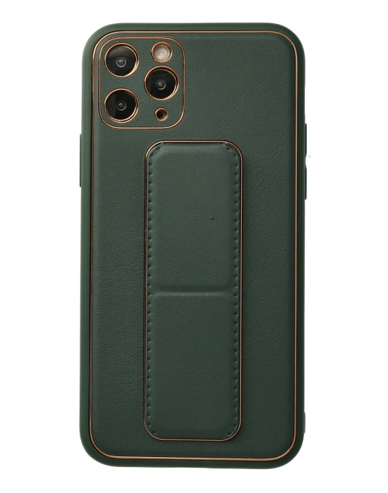 Newface iPhone 11 Pro Kılıf Coco Deri Standlı Kapak - Yeşil