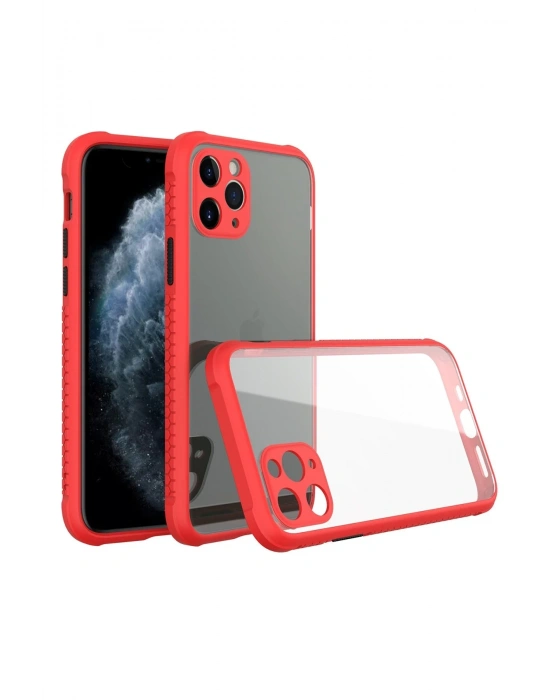 Newface iPhone 11 Pro Kılıf Miami Şeffaf Silikon - Kırmızı