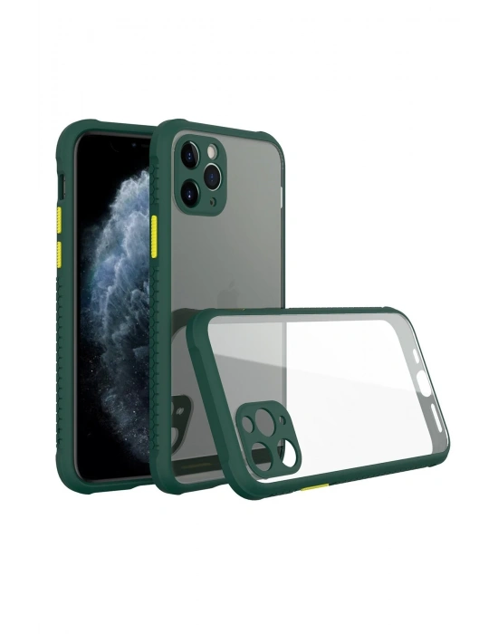 Newface iPhone 11 Pro Kılıf Miami Şeffaf Silikon - Koyu Yeşil