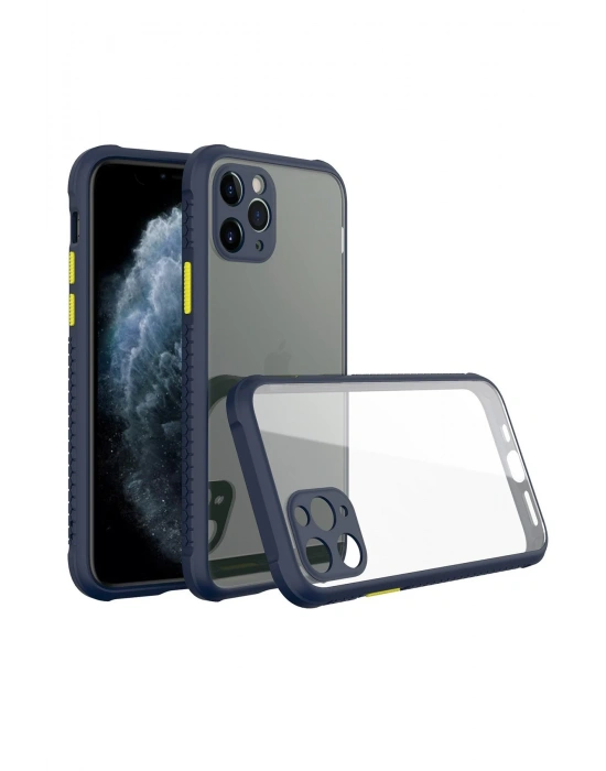 Newface iPhone 11 Pro Kılıf Miami Şeffaf Silikon - Lacivert