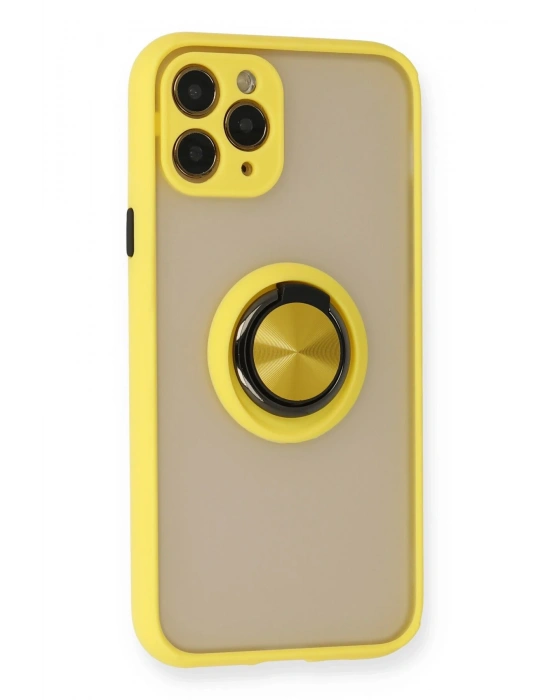 Newface iPhone 11 Pro Kılıf Montreal Yüzüklü Silikon Kapak - Sarı