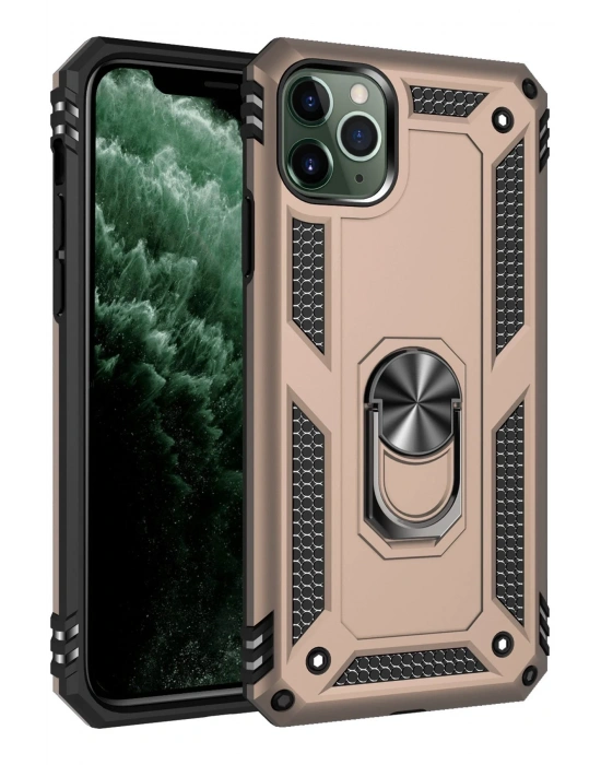 Newface iPhone 11 Pro Kılıf Sofya Yüzüklü Silikon Kapak - Gold