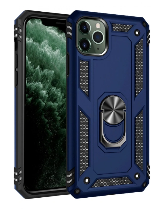 Newface iPhone 11 Pro Kılıf Sofya Yüzüklü Silikon Kapak - Lacivert