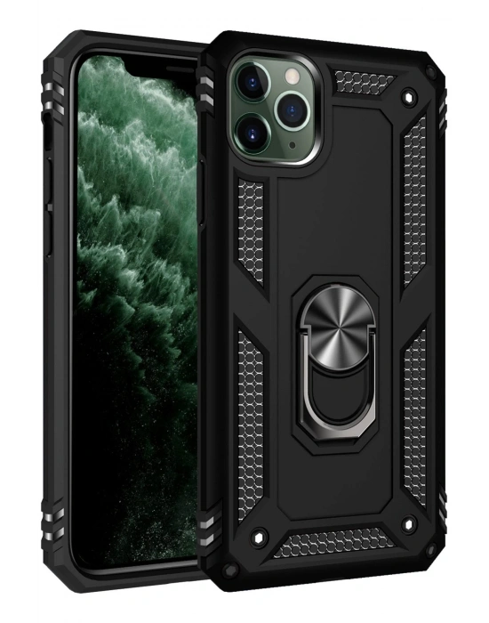 Newface iPhone 11 Pro Kılıf Sofya Yüzüklü Silikon Kapak - Siyah