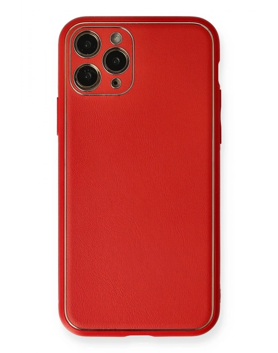 Newface iPhone 11 Pro Max Kılıf Coco Deri Silikon Kapak - Kırmızı