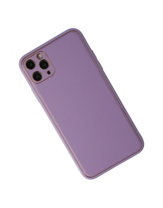 Newface iPhone 11 Pro Max Kılıf Coco Deri Silikon Kapak - Lila