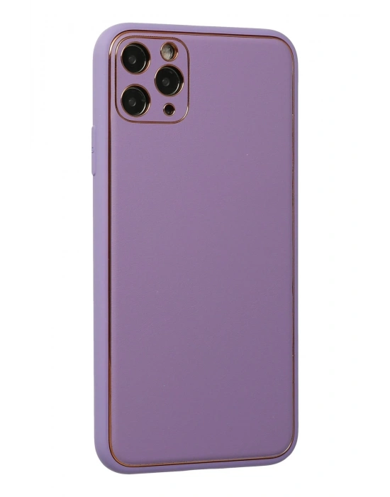 Newface iPhone 11 Pro Max Kılıf Coco Deri Silikon Kapak - Lila