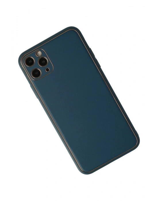 Newface iPhone 11 Pro Max Kılıf Coco Deri Silikon Kapak - Mavi
