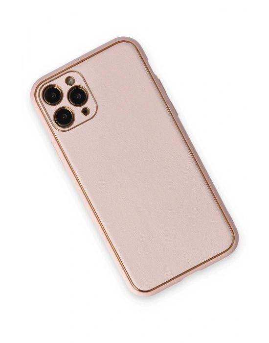Newface iPhone 11 Pro Max Kılıf Coco Deri Silikon Kapak - Pudra
