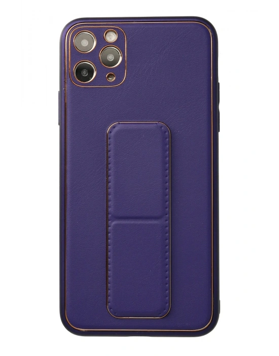 Newface iPhone 11 Pro Max Kılıf Coco Deri Standlı Kapak - Mor
