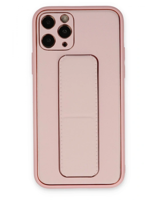 Newface iPhone 11 Pro Max Kılıf Coco Deri Standlı Kapak - Pembe