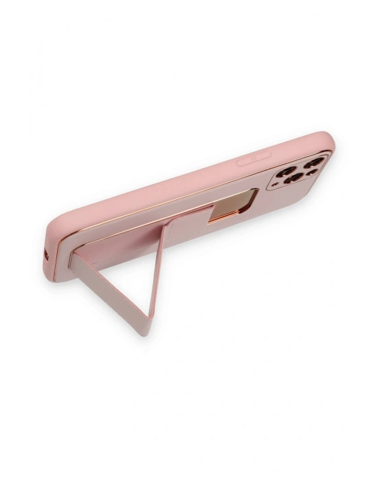 Newface iPhone 11 Pro Max Kılıf Coco Deri Standlı Kapak - Pembe