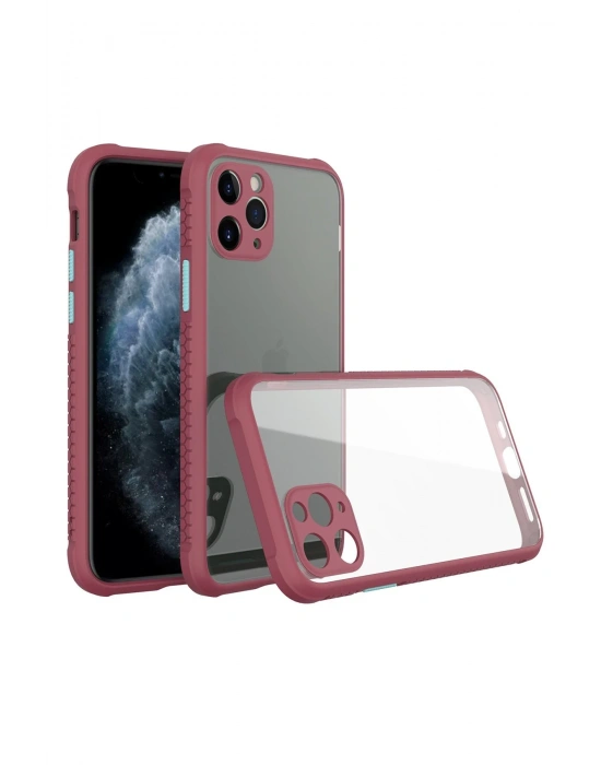 Newface iPhone 11 Pro Max Kılıf Miami Şeffaf Silikon - Fuşya