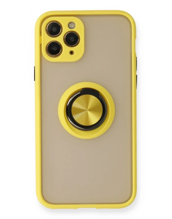 Newface iPhone 11 Pro Max Kılıf Montreal Yüzüklü Silikon Kapak - Sarı