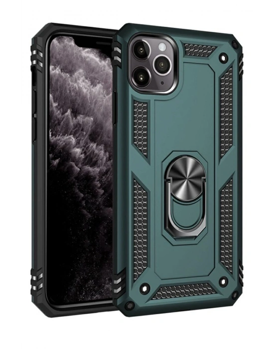 Newface iPhone 11 Pro Max Kılıf Sofya Yüzüklü Silikon Kapak - Yeşil