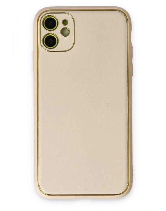 Newface iPhone 12 Kılıf Coco Deri Silikon Kapak - Gold