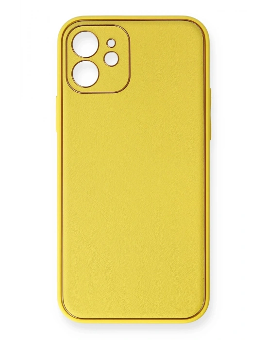 Newface iPhone 12 Kılıf Coco Deri Silikon Kapak - Sarı