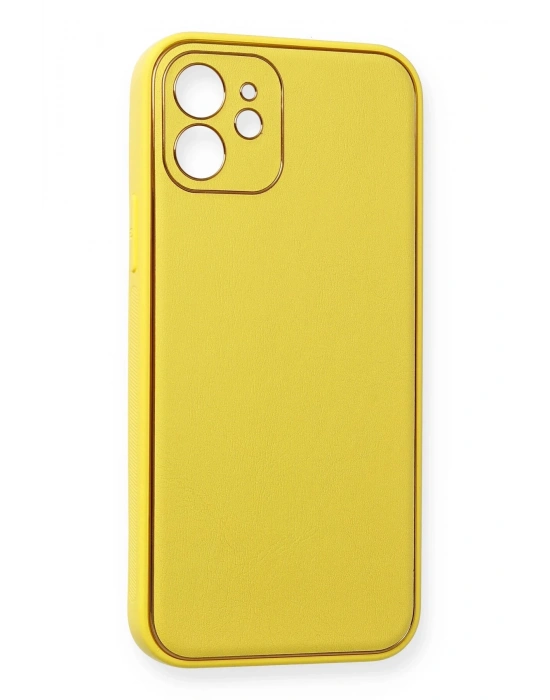 Newface iPhone 12 Kılıf Coco Deri Silikon Kapak - Sarı
