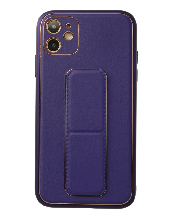 Newface iPhone 12 Kılıf Coco Deri Standlı Kapak - Mor