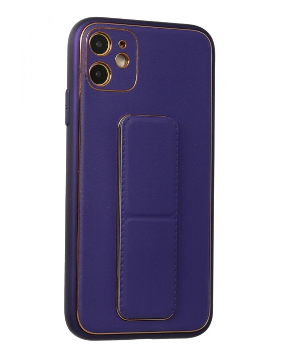 Newface iPhone 12 Kılıf Coco Deri Standlı Kapak - Mor