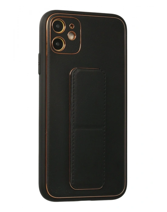 Newface iPhone 12 Kılıf Coco Deri Standlı Kapak - Siyah