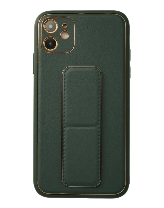 Newface iPhone 12 Kılıf Coco Deri Standlı Kapak - Yeşil