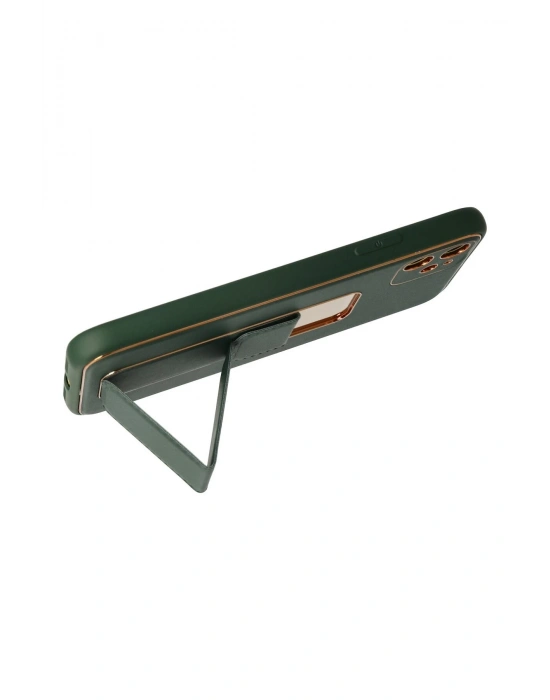 Newface iPhone 12 Kılıf Coco Deri Standlı Kapak - Yeşil