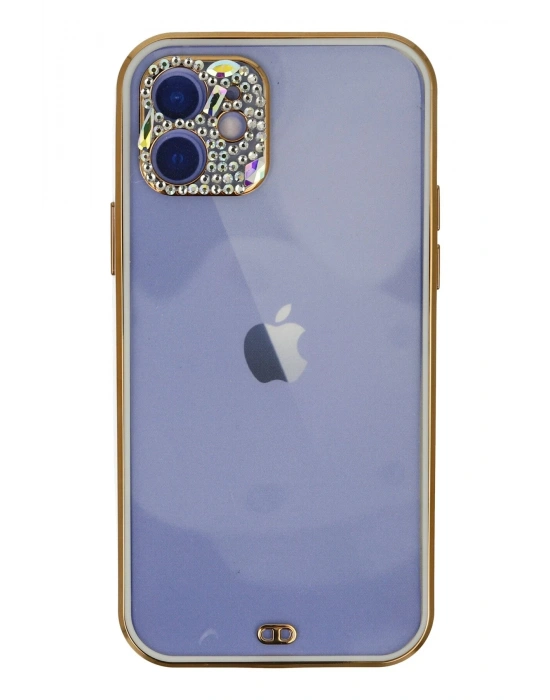 Newface iPhone 12 Kılıf Liva Taşlı Silikon - Beyaz