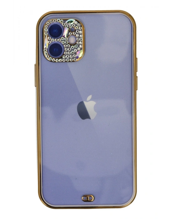 Newface iPhone 12 Kılıf Liva Taşlı Silikon - Mor