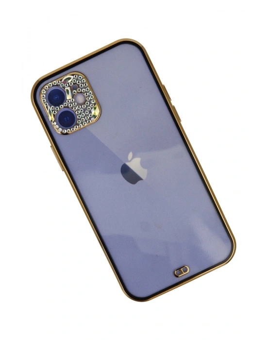 Newface iPhone 12 Kılıf Liva Taşlı Silikon - Siyah