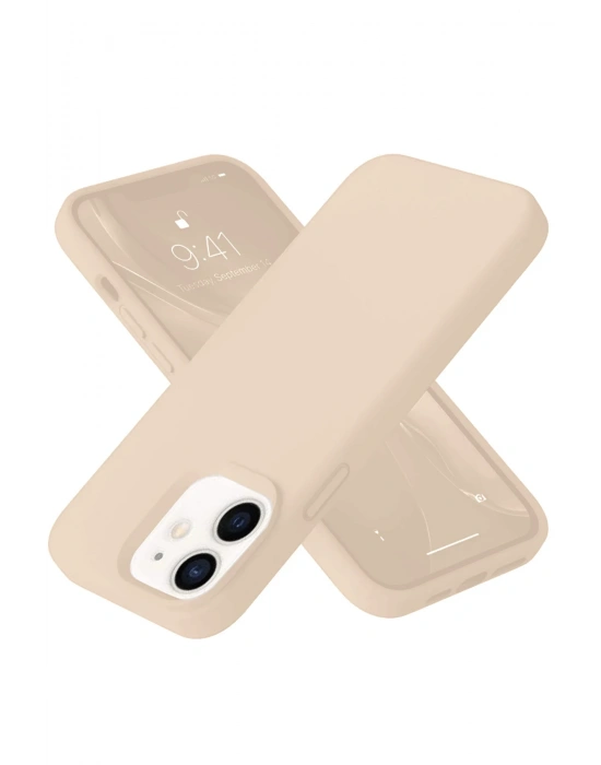 Newface iPhone 12 Kılıf Nano içi Kadife Silikon - Pudra