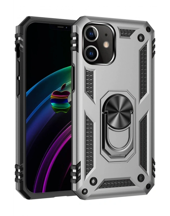 Newface iPhone 12 Kılıf Sofya Yüzüklü Silikon Kapak - Gümüş