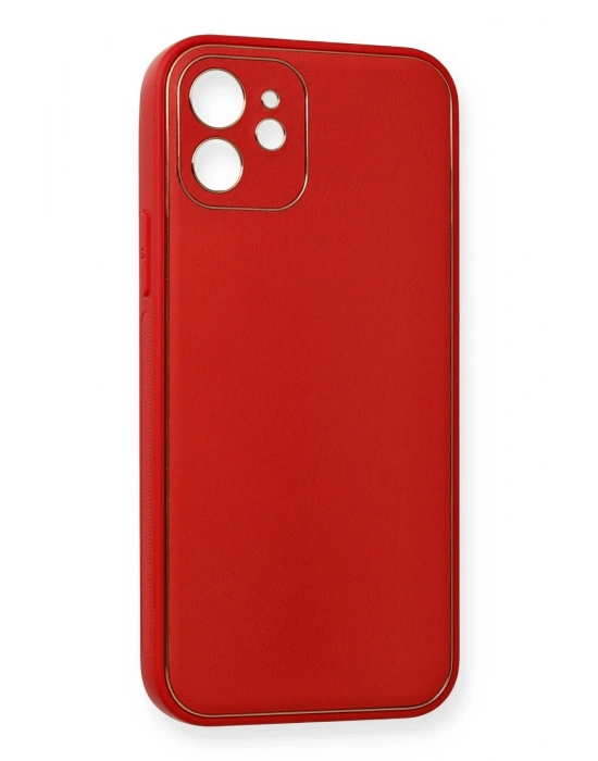 Newface iPhone 12 Mini Kılıf Coco Deri Silikon Kapak - Kırmızı