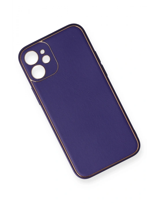 Newface iPhone 12 Mini Kılıf Coco Deri Silikon Kapak - Mor
