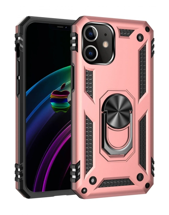 Newface iPhone 12 Mini Kılıf Sofya Yüzüklü Silikon Kapak - Rose