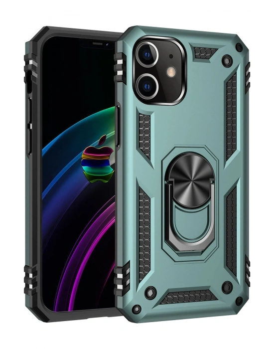 Newface iPhone 12 Mini Kılıf Sofya Yüzüklü Silikon Kapak - Yeşil