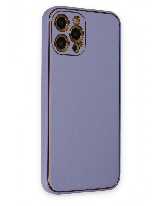 Newface iPhone 12 Pro Kılıf Coco Deri Silikon Kapak - Açık Lila