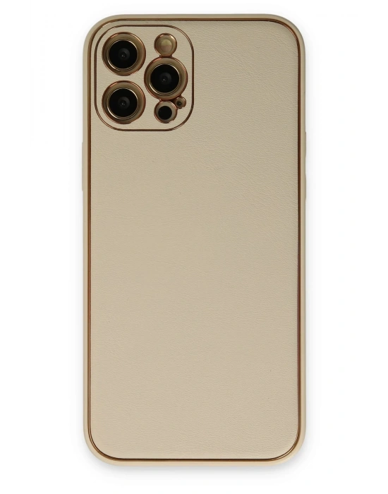Newface iPhone 12 Pro Kılıf Coco Deri Silikon Kapak - Gold