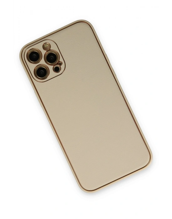 Newface iPhone 12 Pro Kılıf Coco Deri Silikon Kapak - Gold