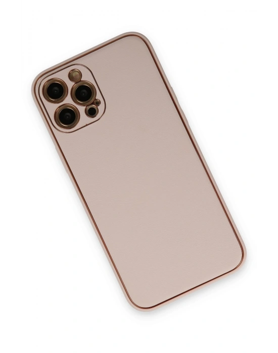 Newface iPhone 12 Pro Kılıf Coco Deri Silikon Kapak - Pudra
