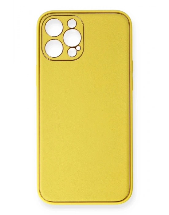Newface iPhone 12 Pro Kılıf Coco Deri Silikon Kapak - Sarı