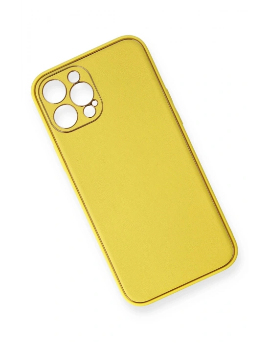 Newface iPhone 12 Pro Kılıf Coco Deri Silikon Kapak - Sarı