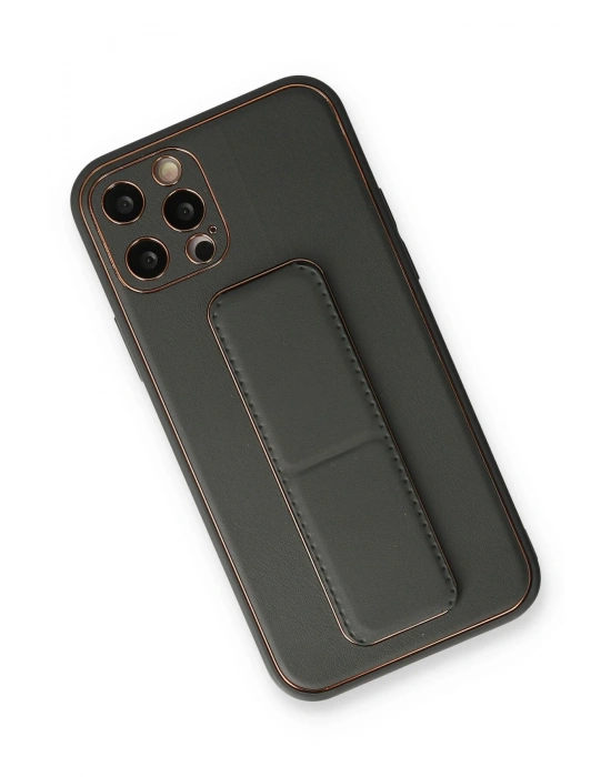 Newface iPhone 12 Pro Kılıf Coco Deri Standlı Kapak - Füme