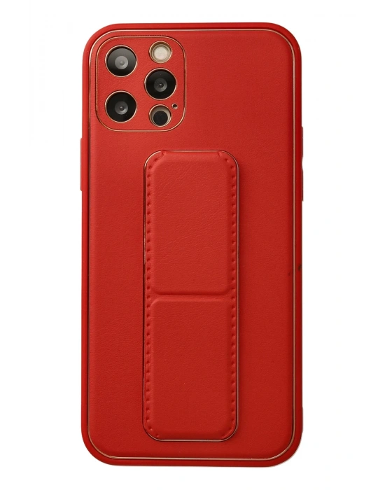 Newface iPhone 12 Pro Kılıf Coco Deri Standlı Kapak - Kırmızı
